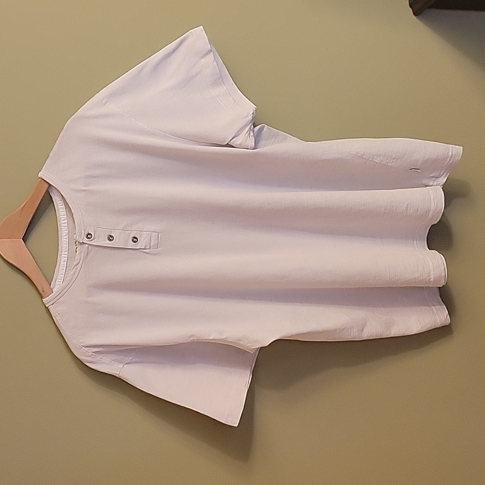 PD&C White and Tan Heather Short Sleeve 3 Button Hently Style Shirt